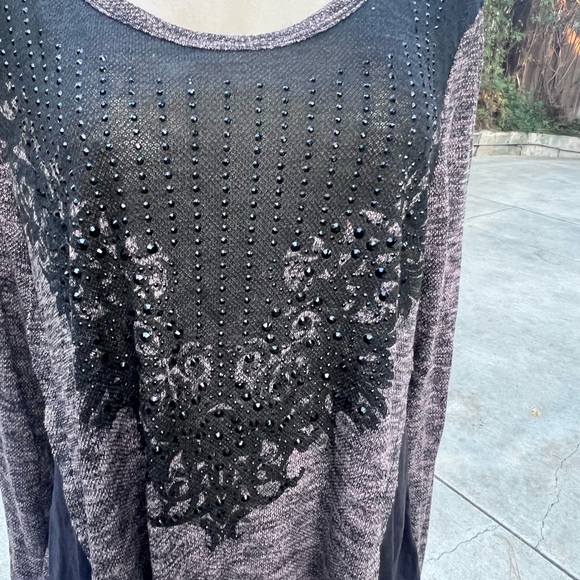 Vocal Black and Gray Embellished Blouse - Picture 3 of 4